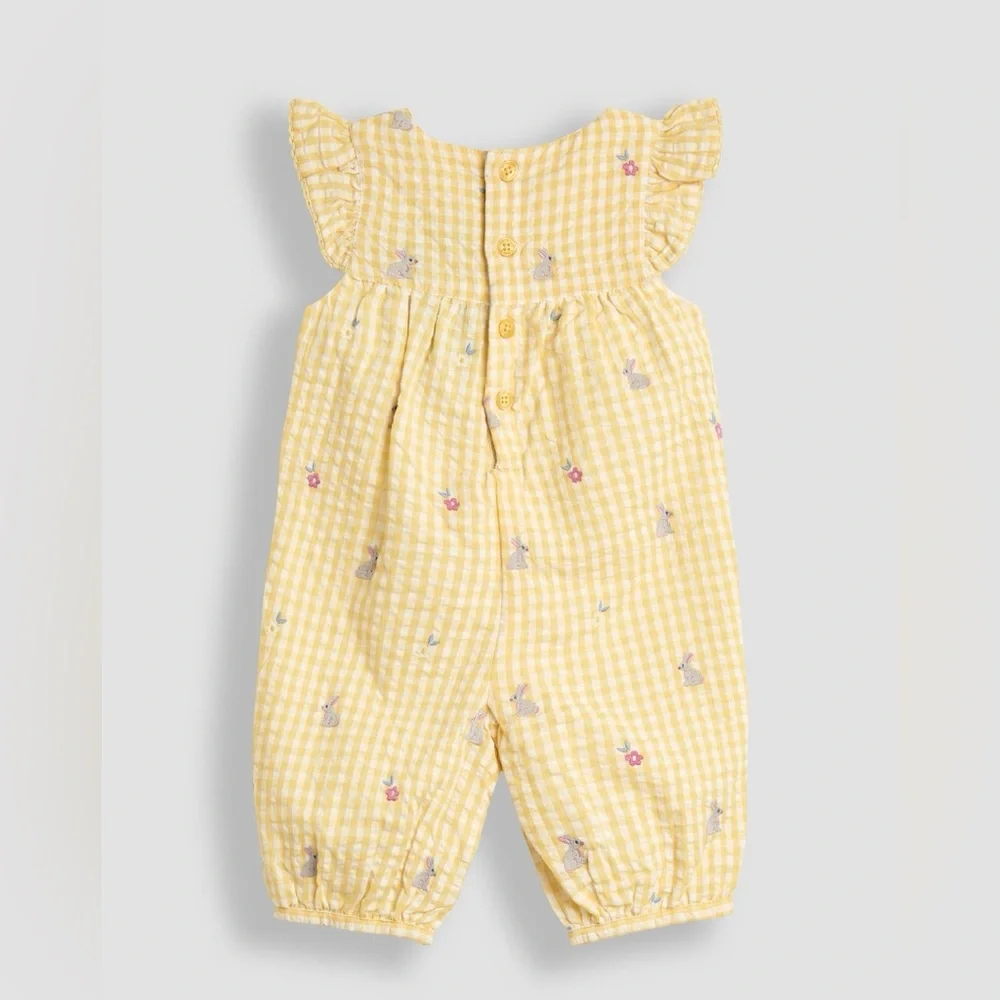 NWT Yellow Gingham Ruffle Sleeve Bunny Easter Sunsuit, 18-24 mo, MSRP $55 - Picture 4 of 13